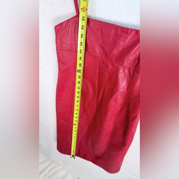 Ralph Lauren Red Leather Mini Dress Size 8 100% Leather Y2K Party Dress - Picture 9 of 15